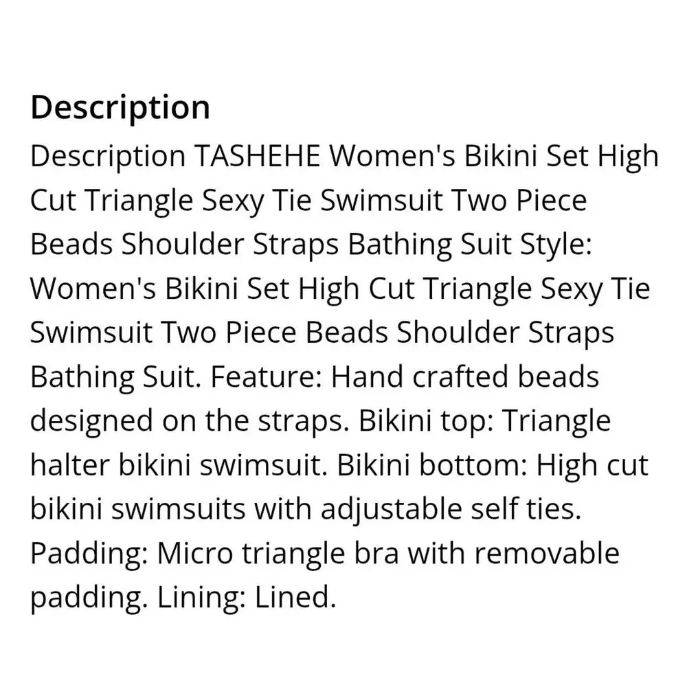 TASHEHE Women’s 2-Piece Triangle Halter Bikini Set Beaded Tie Lined S White